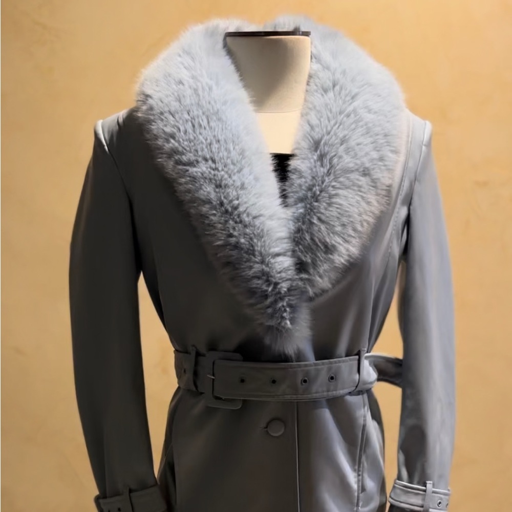 Zara Faux leather belted blue coat dress . New never worn and small in size.